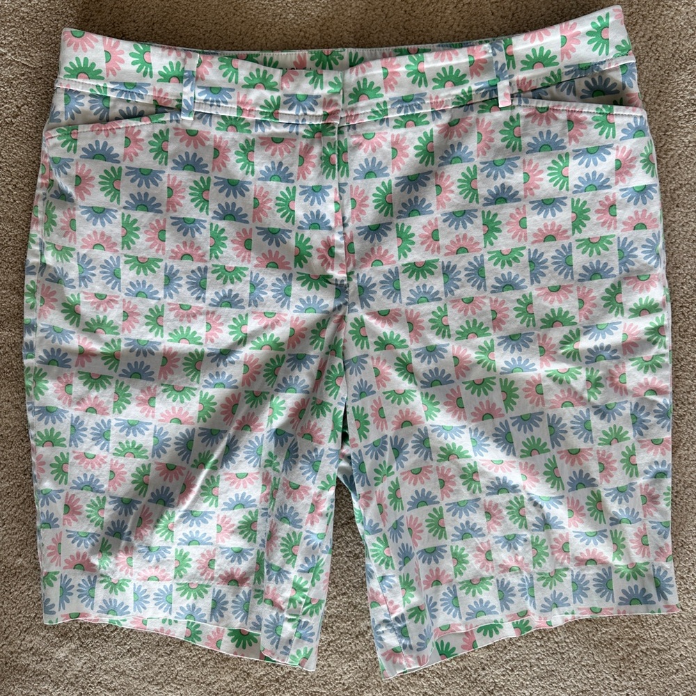 Talbots “the perfect shirt” Pink and Green Bermuda shorts